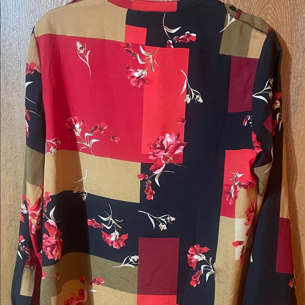 NWT - Calvin Klein Women's Patchwork Floral Blouse - Red, Black, Gold - Picture 3 of 7